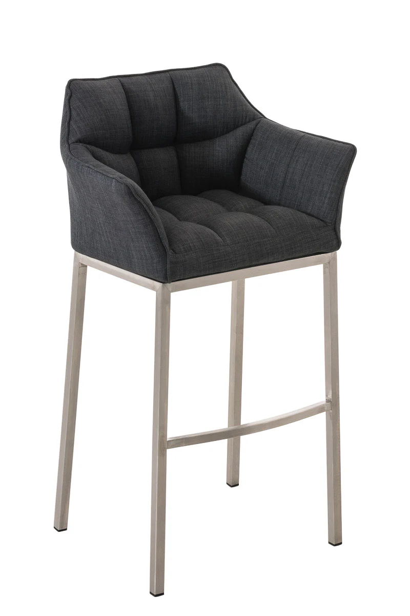 Tabouret de bar chaise haute de comptoir couture carrées assise en tissu gris foncé 4 pieds stables en acier inoxydable 10_0004723