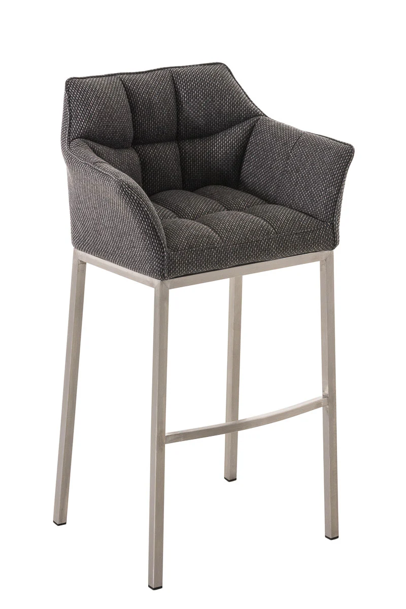 Tabouret de bar chaise haute de comptoir couture carrées assise en tissu gris 4 pieds stables en acier inoxydable 10_0004726