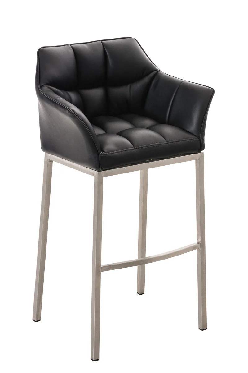 Tabouret de bar chaise haute de comptoir couture carrées assise en PVC noir 4 pieds stables en acier inoxydable 10_0004716