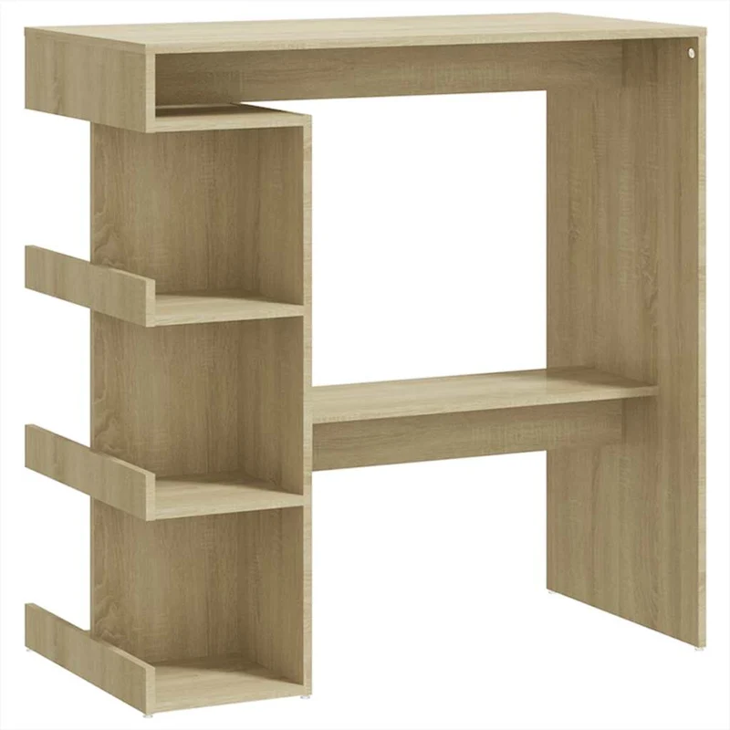 Table d’appoint multifonction table de bar avec étagère de rangement en bois ingénierie couleur chêne DEC036512