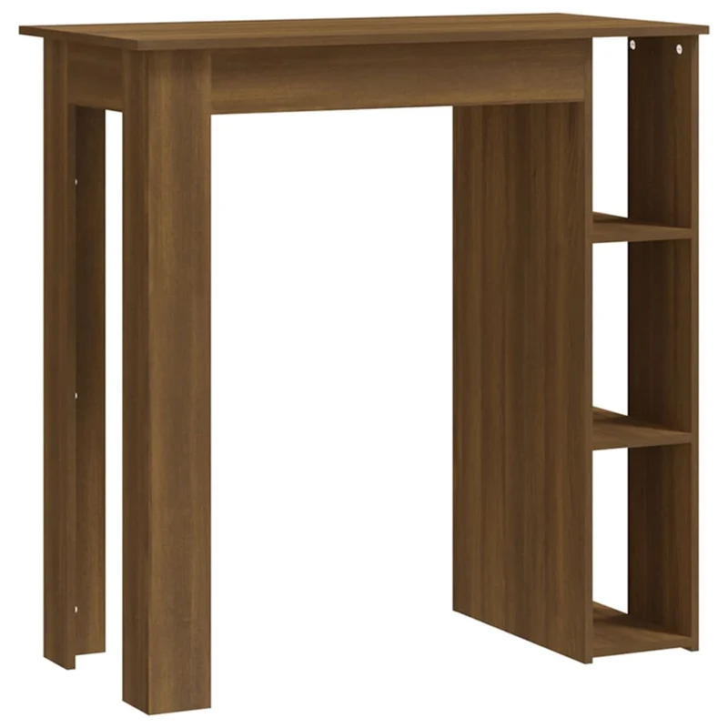 Table d’appoint multifonction table de bar avec étagère en bois d'ingénierie marron DEC036345