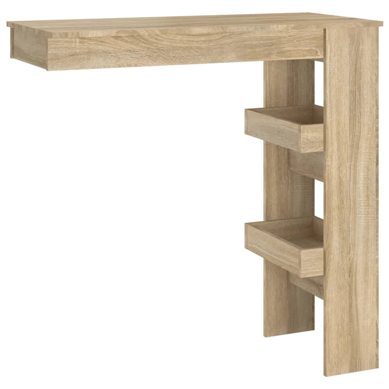 Table de bar murale table d'appoint avec étagères 102 x 45 x 103,5 cm bois d'ingénierie couleur chêne DEC036231