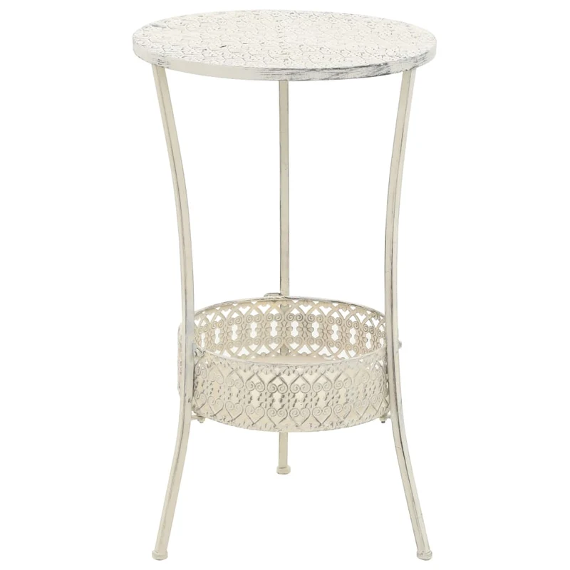Table d'appoint auxiliaire ronde design style vintage 40 x 70 cm en métal blanc DEC036589
