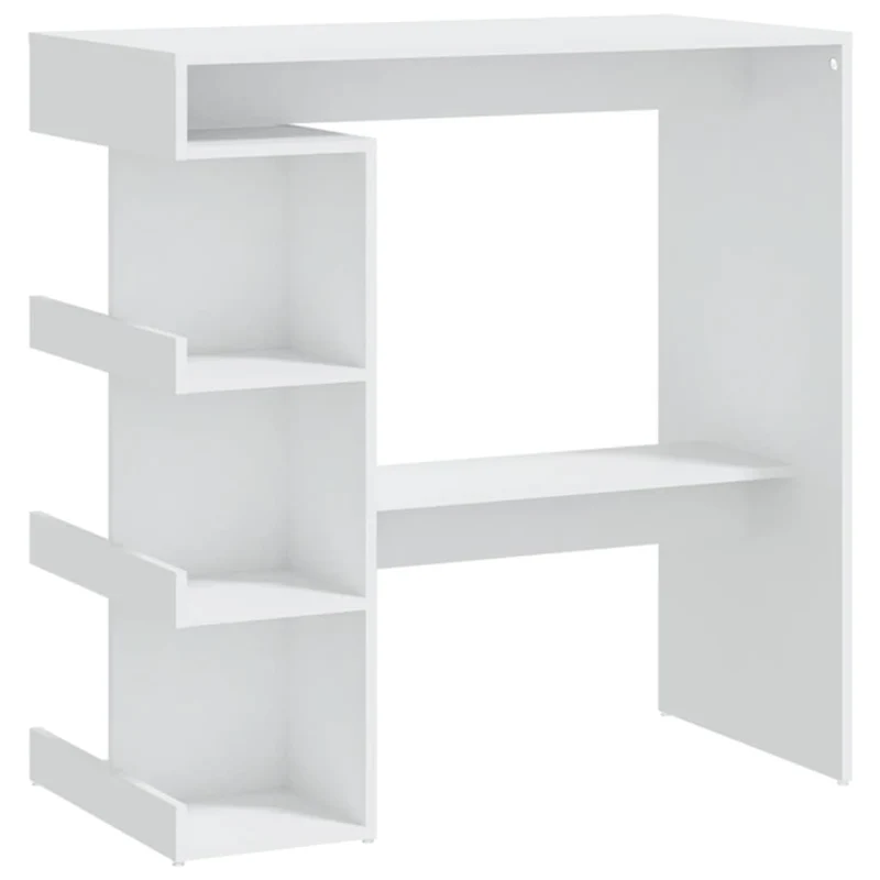 Table d’appoint multifonction table de bar avec étagère de rangement en bois d'ingénierie blanc DEC036348