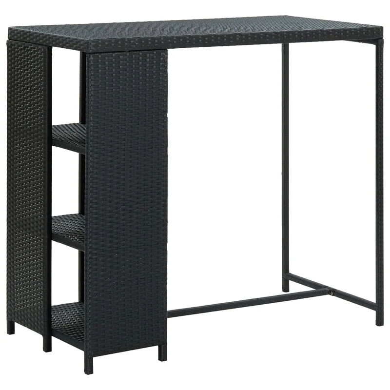 Table d’appoint multifonction table haute avec rangement 120 x 60 x 110 cm résine tressée noir et acier DEC036336