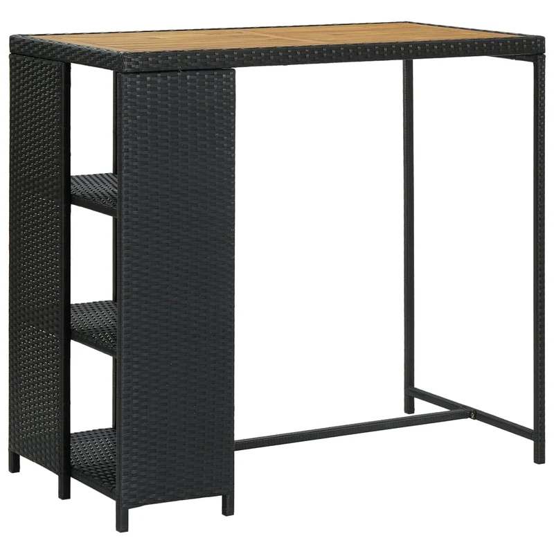 Table d’appoint multifonction avec rangement 120 x 60 x 110 cm résine tressée noir bois et acier DEC036335