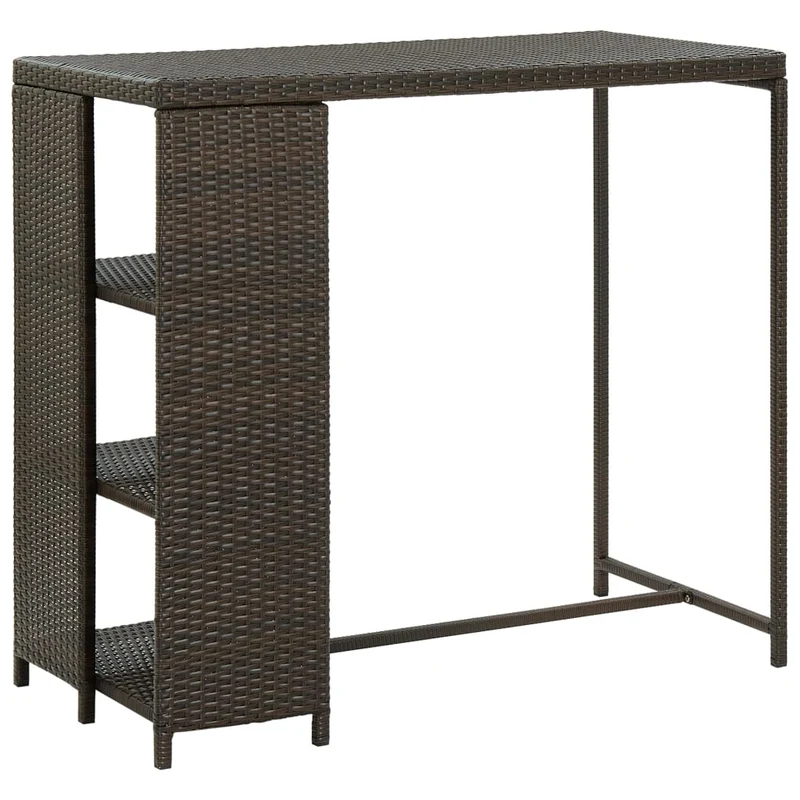 Table d’appoint multifonction table haute avec étagères de rangement 120 x 60 x 110 cm résine tressée marron et acier DEC036334