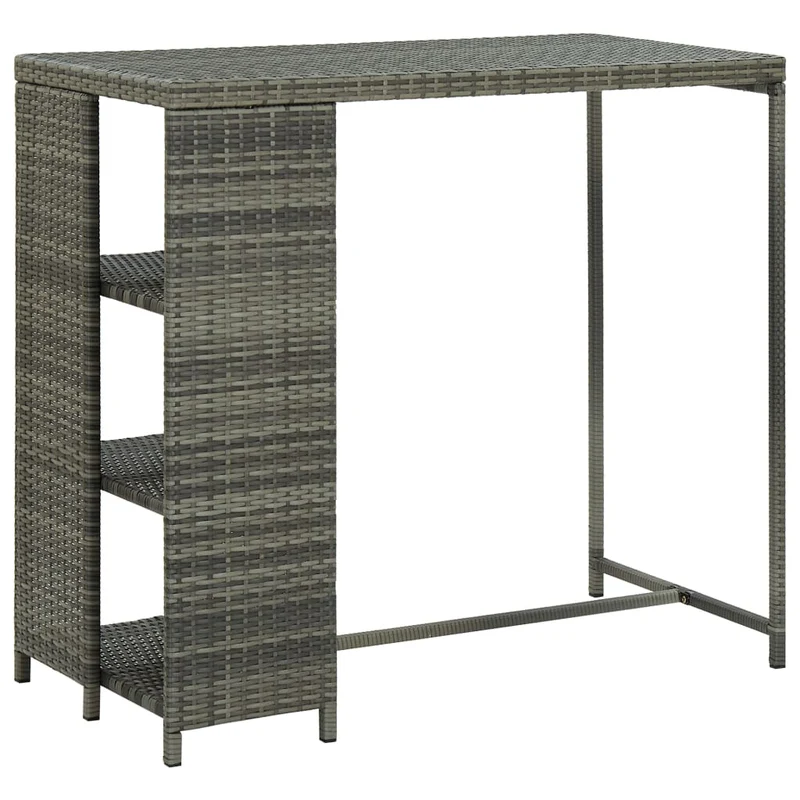 Table d’appoint multifonction table de bar avec étagère de rangement 120 x 60 x 110 cm résine tressée gris et acier DEC036332