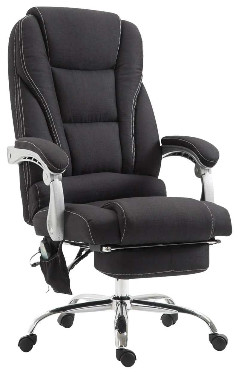 Fauteuil de bureau avec fonction massage et repose-pieds ajustables en tissu noir 10_0002592