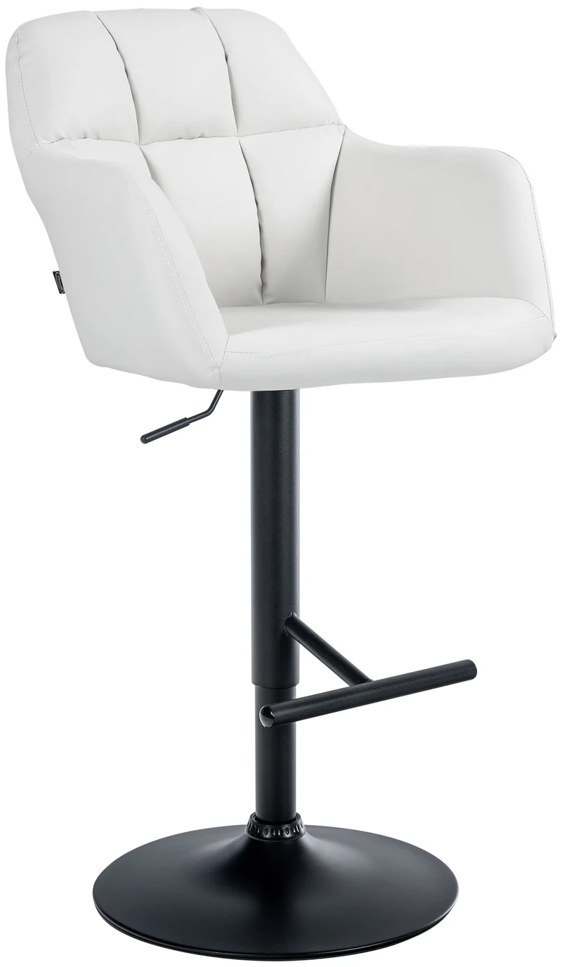 Tabouret de bar chaise haute x1 fonction rotation 360° en PVC blanc avec coutures décoratives piètement métal noir 10_0005261