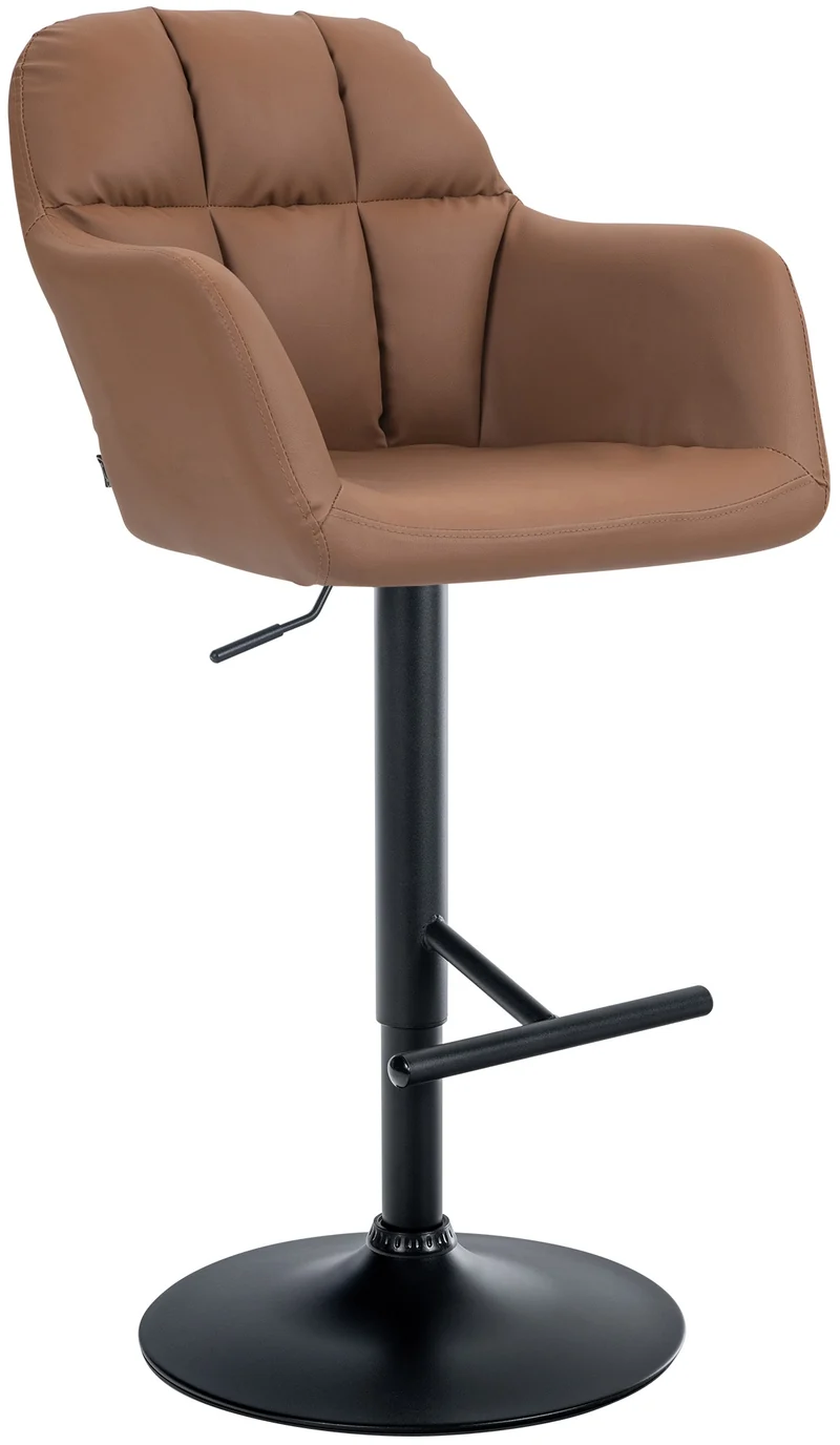 Tabouret de bar chaise haute x1 fonction rotation 360° en PVC marron clair avec coutures décoratives piètement métal noir 10_0005263