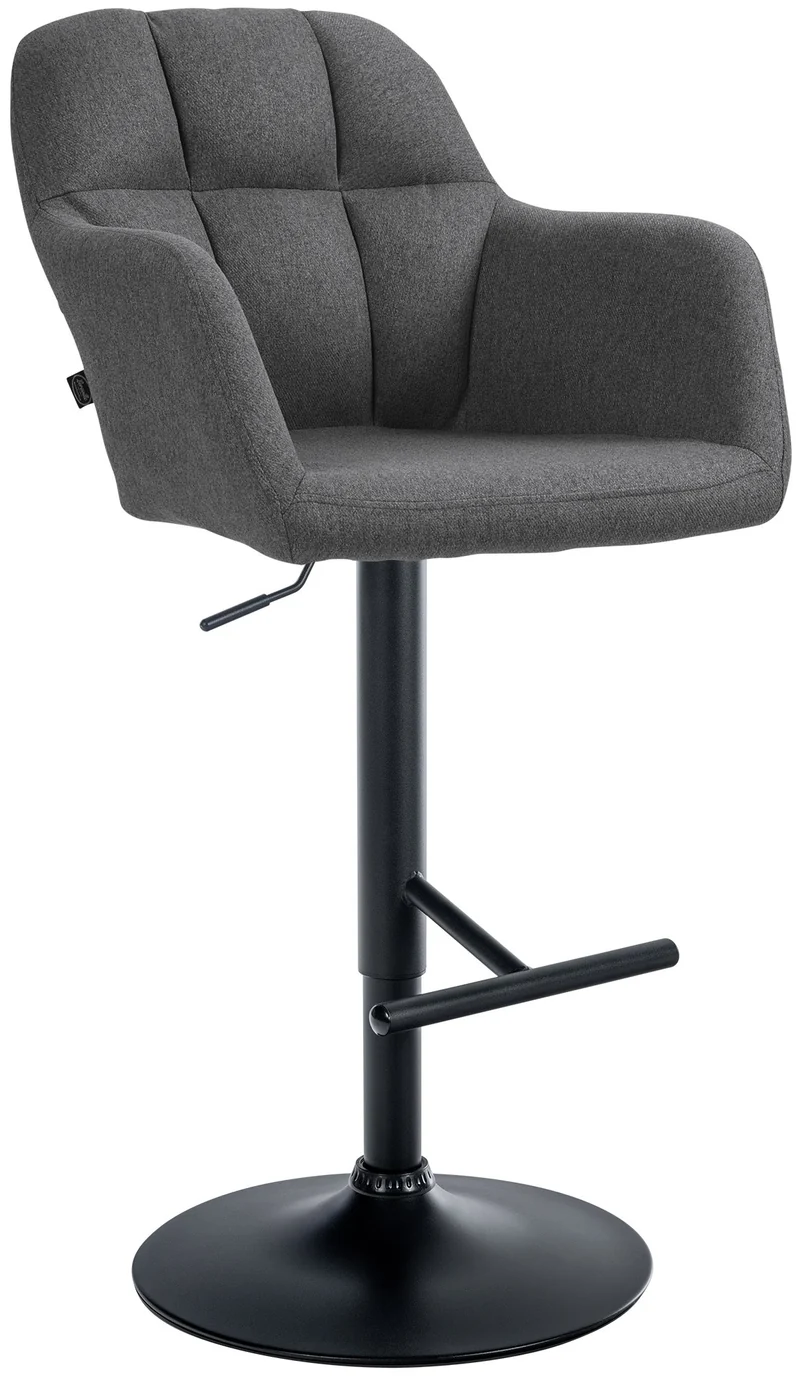 Tabouret de bar chaise haute x1 fonction rotation 360° en tissu gris foncé avec coutures décoratives piètement métal noir 10_0005279