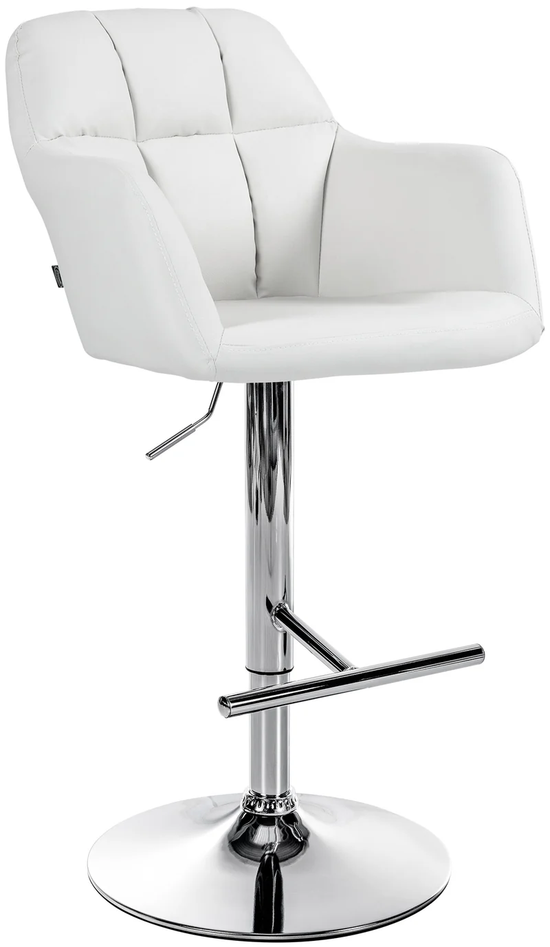 Tabouret de bar chaise haute x1 fonction rotation 360° en PVC blanc avec coutures décoratives piètement métal chromé 10_0005256