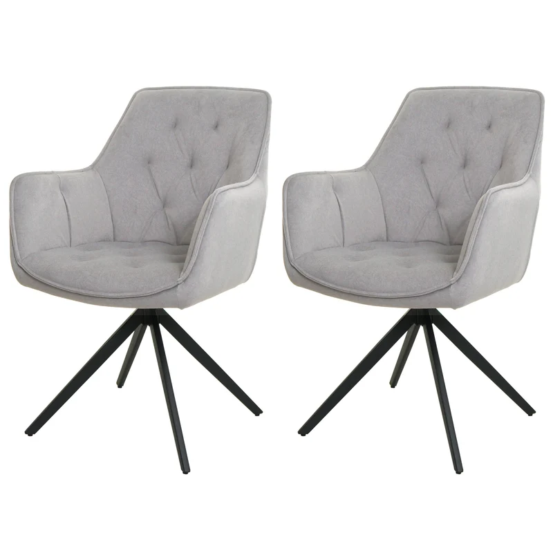 Lot de 2 chaises de salle à manger fauteuils pivotants 180° avec accoudoirs rembourrage épais design moderne tissu gris clair et métal 04_0007375
