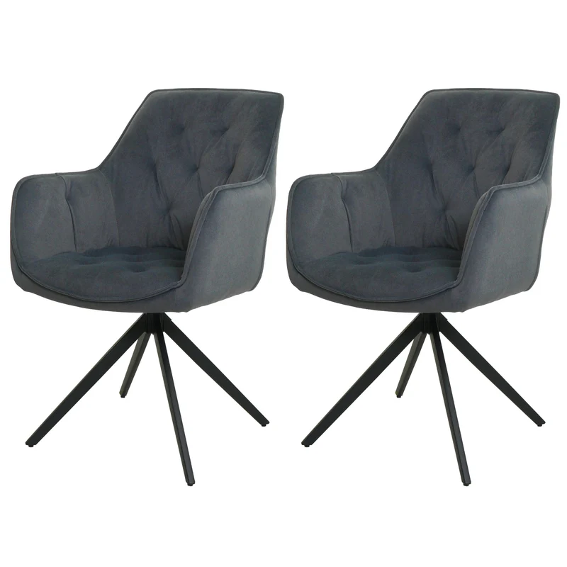 Lot de 2 chaises de salle à manger fauteuils pivotants 180° avec accoudoirs rembourrage épais design moderne tissu anthracite et métal 04_0007373