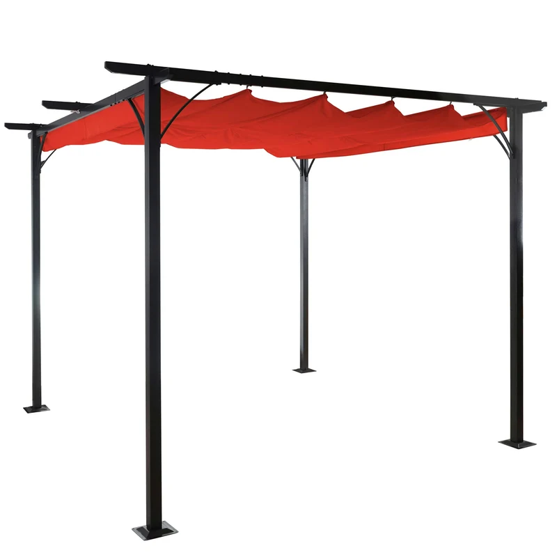 Pergola de jardin avec toit coulissant pavillon 3,5x3,5m couleur terracotta protection UV 50+ 04_0008114