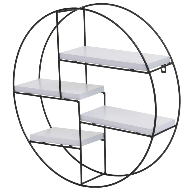 Étagère murale 4 niveaux style industriel en bois massif blanc et métal 45 x 45 x 11 cm 04_0008660