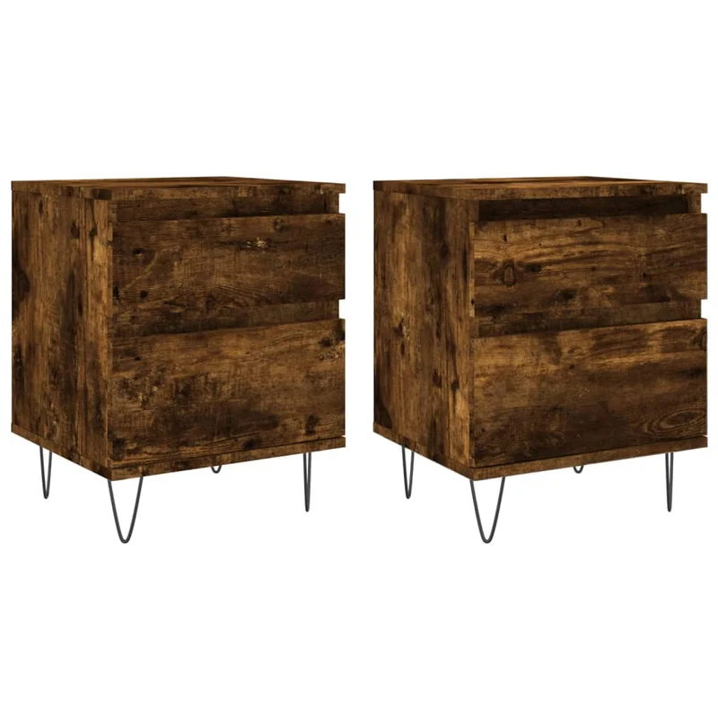 Lot de 2 tables de chevet avec tiroir et compartiment avec porte 40 x 35 x 50 cm bois ingénierie marron et métal DEC035103