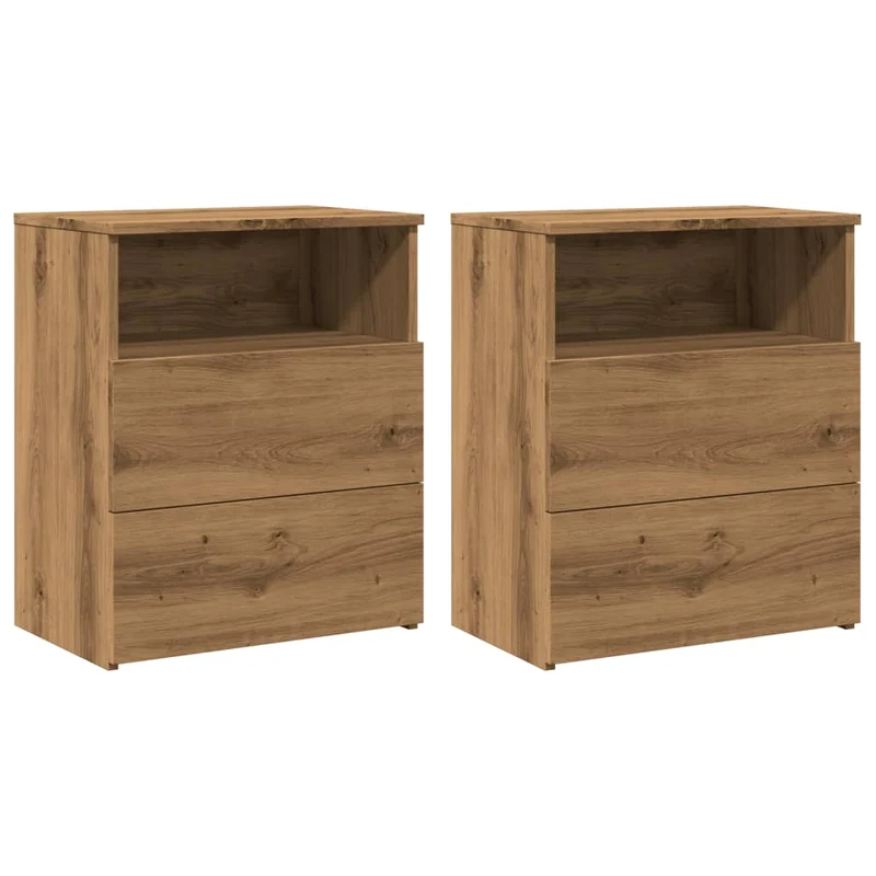 Lot de 2 tables de chevet avec deux tiroirs et compartiment ouvert 50 x 32 x 60 cm bois d'ingénierie couleur chêne DEC035054