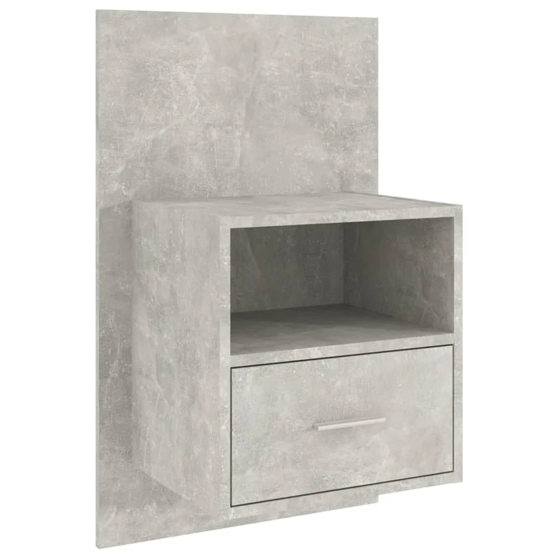 Table de chevet murale avec tiroir et compartiment ouvert 48,5 x 32,5 x 80 cm en bois d'ingénierie gris béton DEC034293