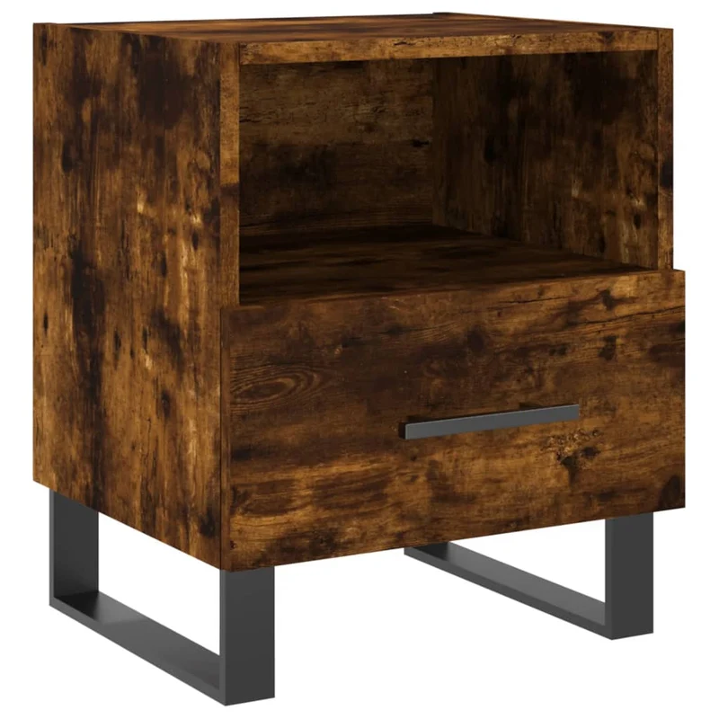 Table de chevet avec tiroir et compartiment ouvert 40 x 35 x 47,5 cm bois d’ingénierie marron et fer DEC033579