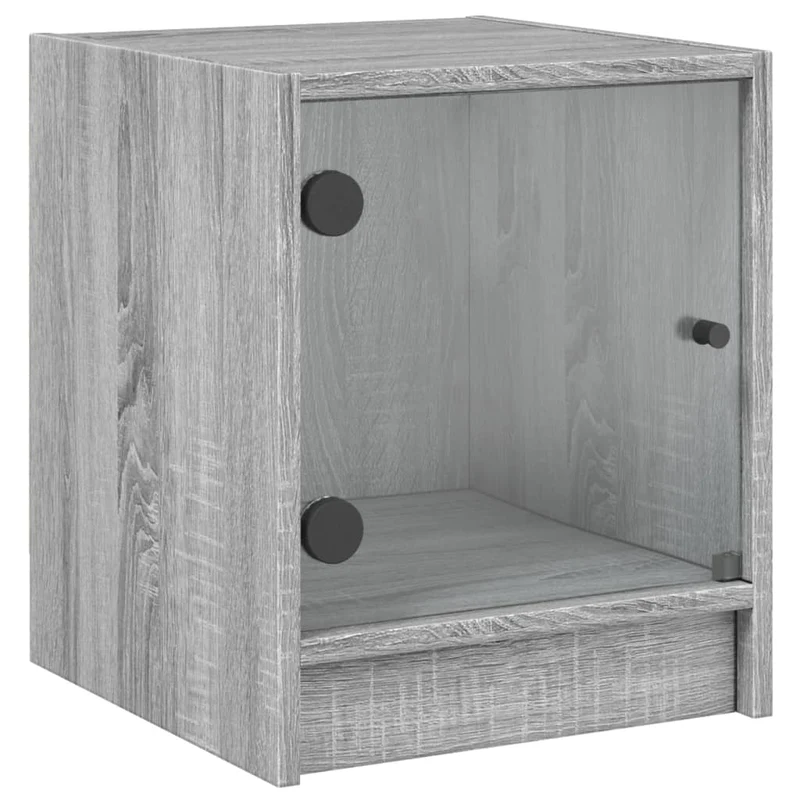 Table de chevet avec porte vitrée 35 x 37 x 42 cm bois d'ingénierie gris et verre DEC033282