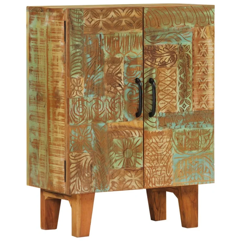 Buffet meuble d'appoint sculpté à la main 55 x 30 x 75 cm bois massif récupération multicolore DEC031228