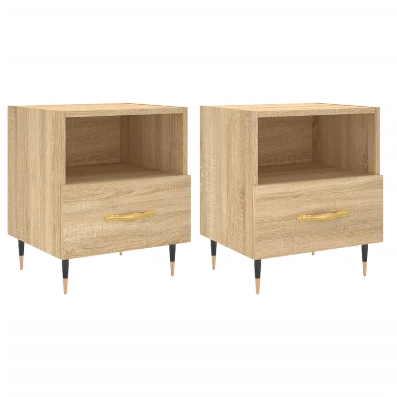 Lot de 2 tables de chevet avec tiroir et compartiment ouvert 40 x 35 x 47,5 cm bois d'ingénierie couleur chêne et fer DEC035234