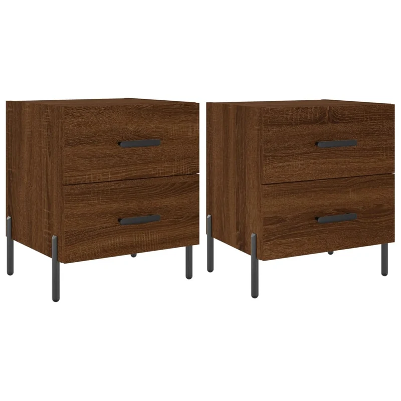 Lot de 2 tables de chevet avec deux tiroirs 40 x 35 x 47,5 cm bois d'ingénierie marron et fer DEC035176