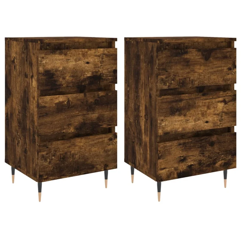 Lot de 2 tables de chevet avec 3 tiroirs 40 x 35 x 69 cm en bois ingénierie marron et fer DEC035105