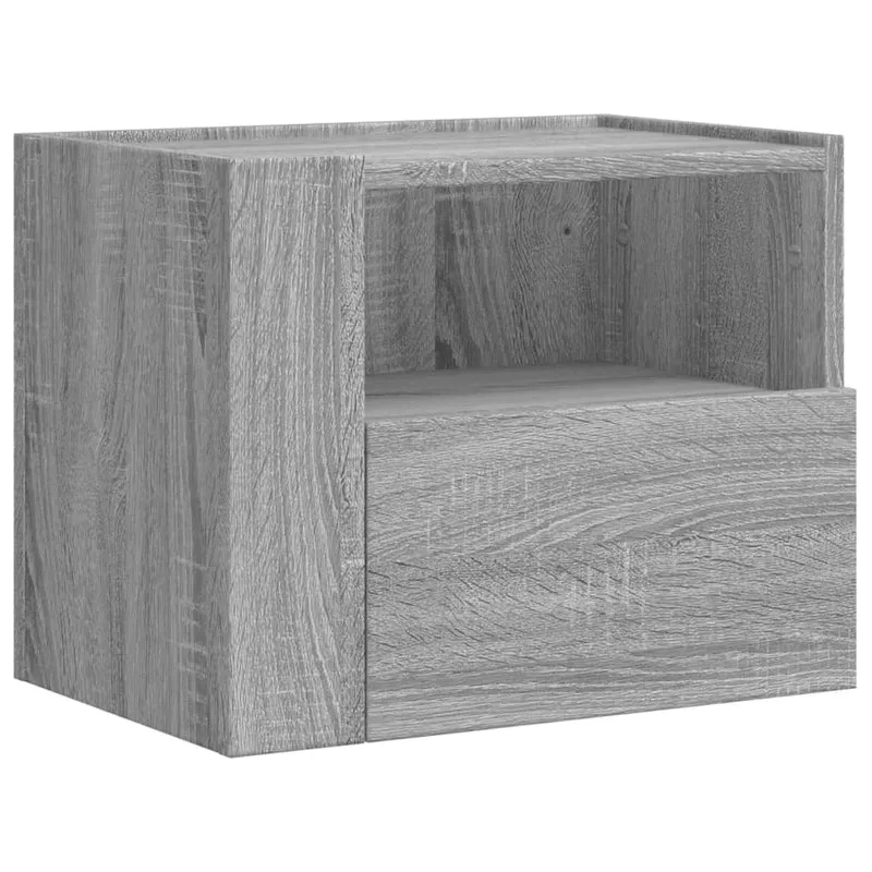 Table de chevet murale avec tiroir et compartiment ouvert 45 x 30 x 35 cm bois d'ingénierie gris DEC034333