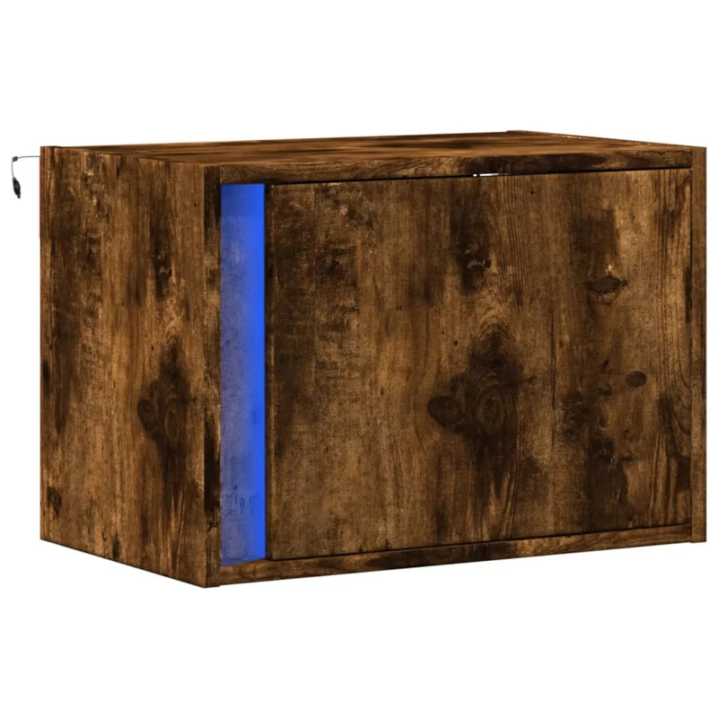 Table de chevet murale avec lumières LED avec compartiment avec porte 50 x 31 x 35 cm bois d'ingénierie marron DEC034176