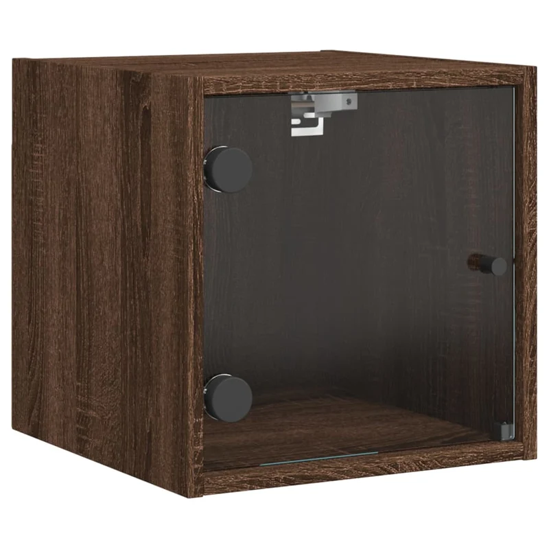 Table de chevet murale avec porte vitrée 35 x 37 x 35 cm bois d'ingénierie maron DEC033269