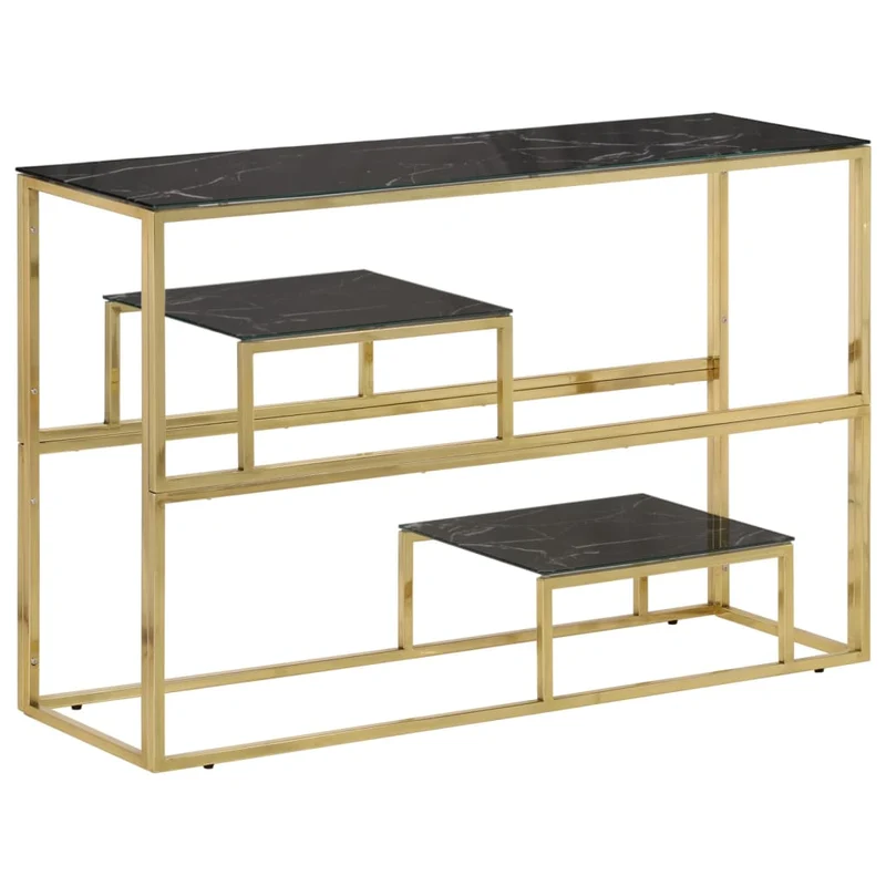 Table console avec étagère 110 x 35 x 70 cm en acier inoxydable doré et verre trempé DEC031359