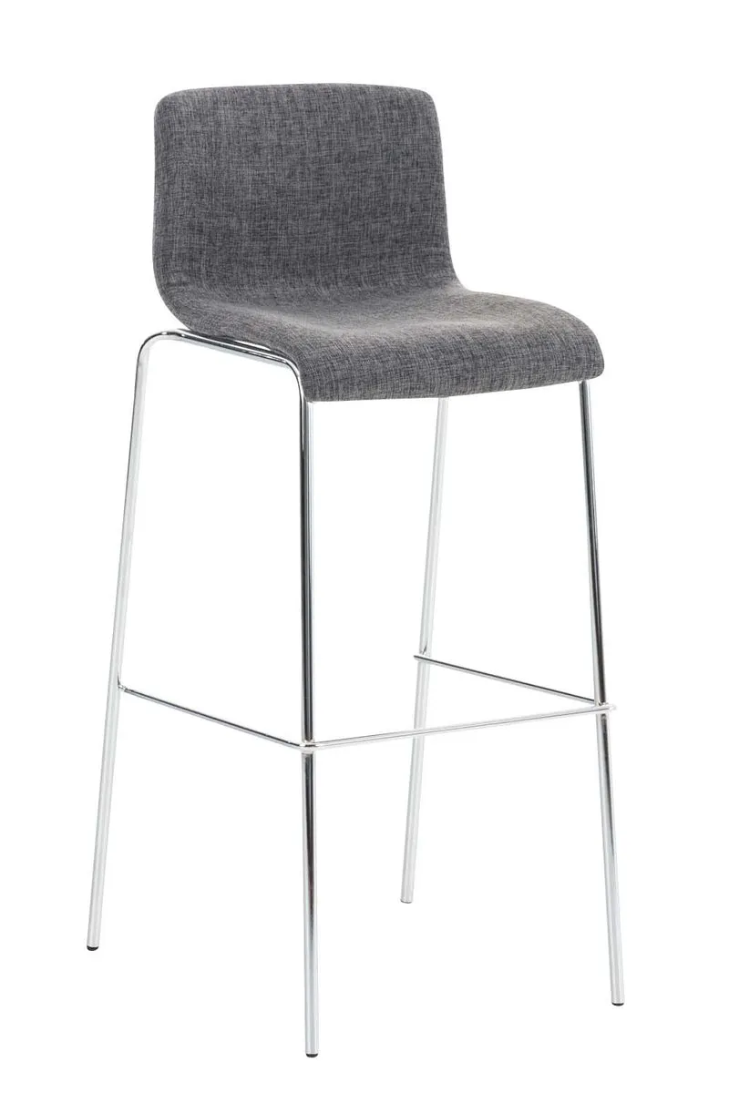 Tabouret de bar classique x1 avec repose-pieds et quatre pieds stable en métal assise en tissu gris clair 10_0004950