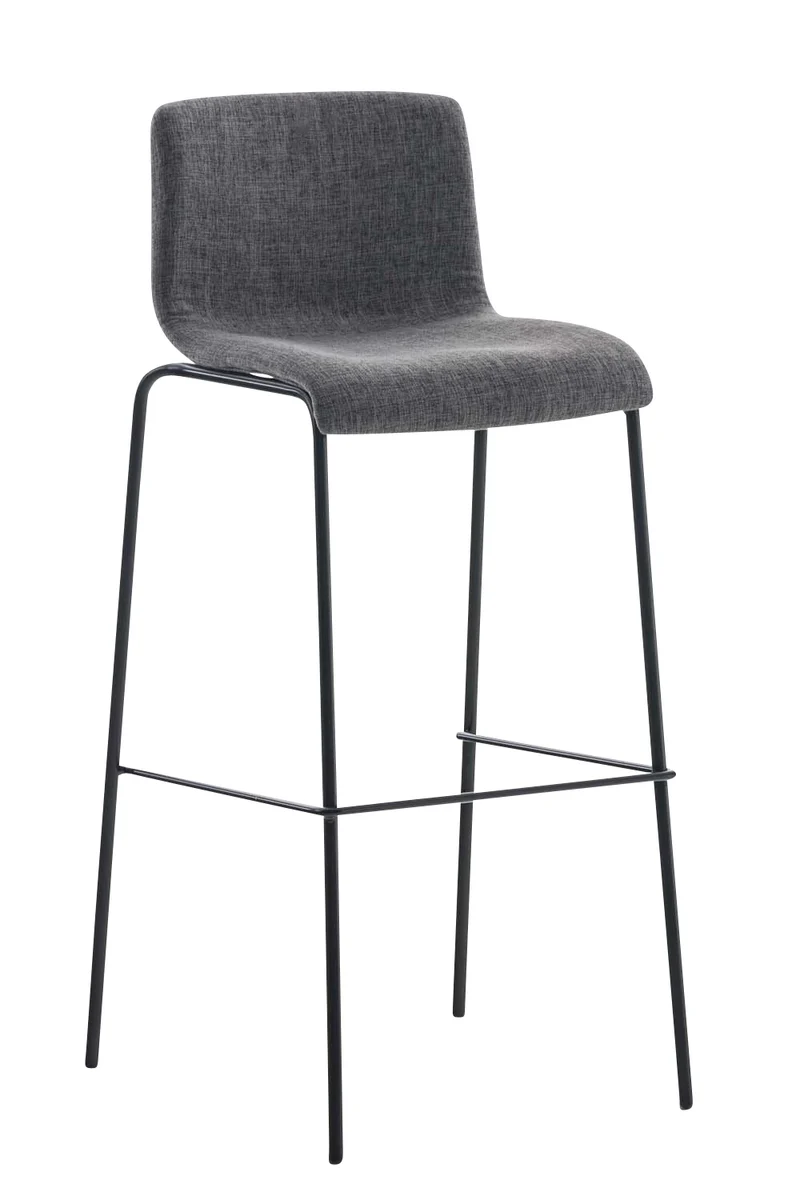 Tabouret de bar classique x1 avec repose-pieds et quatre pieds stable en métal noir assise en tissu gris clair 10_0004956