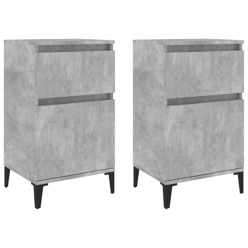 Lot de 2 tables de chevet avec tiroir et compartiment avec porte 40 x 35 x 70 cm bois d'ingénierie gris et métal DEC035383