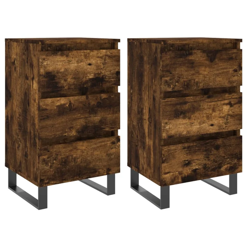 Lot de 2 tables de chevet avec 3 tiroirs 40 x 35 x 69 cm bois ingénierie marron et fer DEC035106