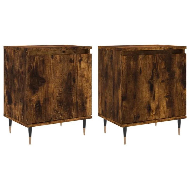 Lot de 2 tables de chevet avec compartiment avec porte 40 x 30 x 50 cm bois d'ingénierie marron et fer DEC035080