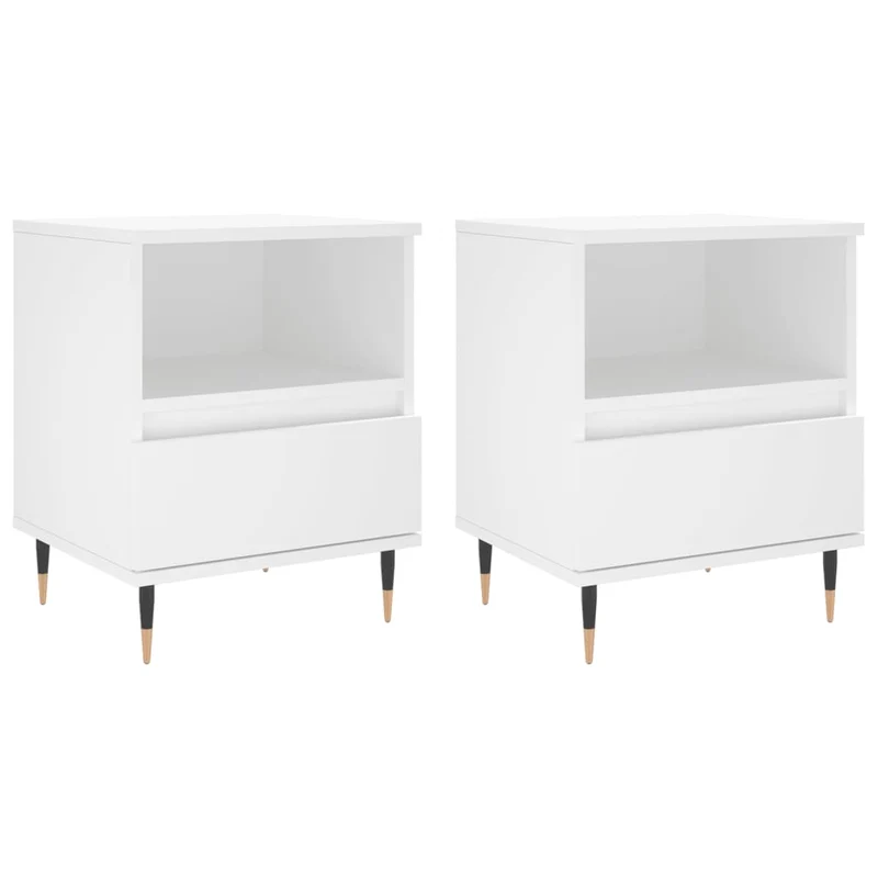 Lot de 2 tables de chevet avec compartiment ouvert et tiroir 40 x 35 x 50 cm bois d’ingénierie blanc et métal DEC034940