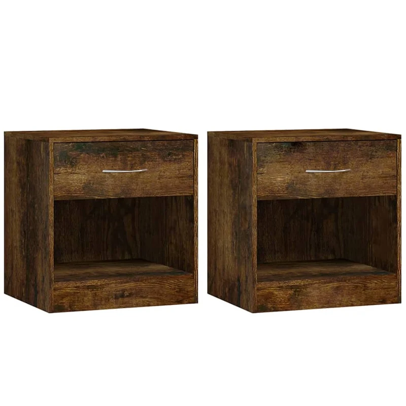 Lot de 2 tables de chevet avec tiroir et compartiment ouvert 36,5 x 30,5 x 38 cm bois d'ingénierie marron DEC034844