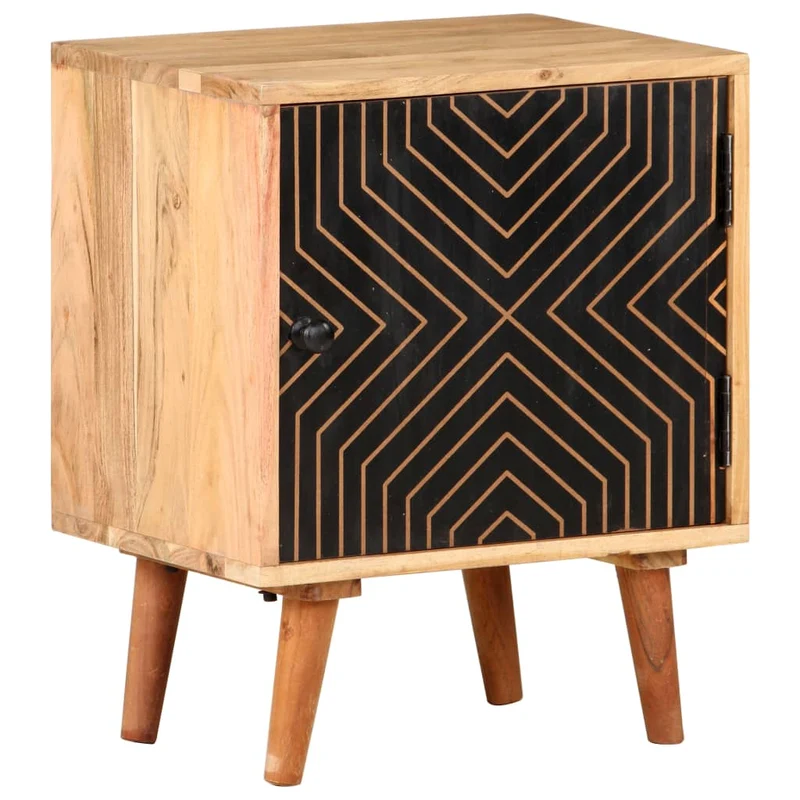 Table de chevet avec compartiment avec porte 40 x 30 x 50 cm bois d'acacia bois d'ingénierie finition de peinture noire DEC032924