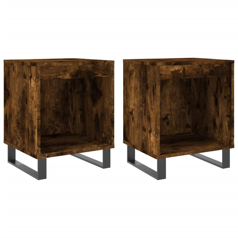 Lot de 2 tables de chevet avec compartiment ouvert 40 x 35 x 50 cm bois ingénierie marron et métal DEC035099