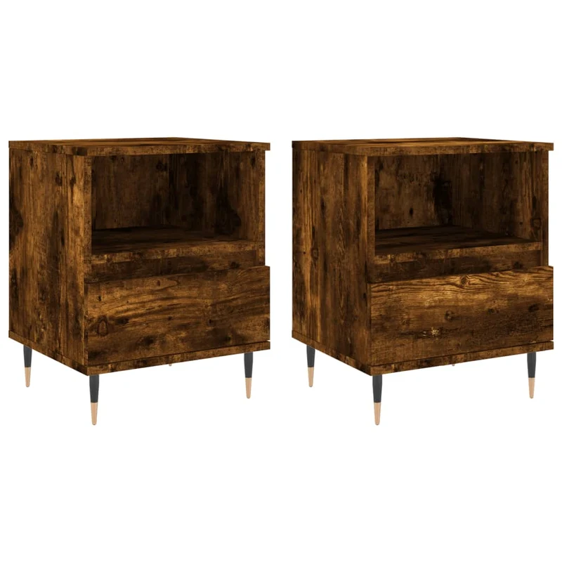 Lot de 2 tables de chevet avec compartiment ouvert et tiroir 40 x 35 x 50 cm bois ingénierie marron et métal DEC035095