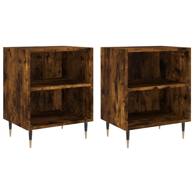 Lot de 2 tables de chevet avec étagères 40 x 30 x 50 cm bois d'ingénierie marron et fer DEC035083