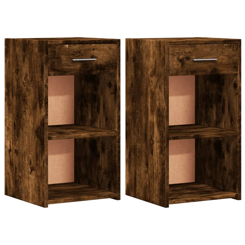 Lot de 2 tables de chevet avec étagères et tiroir 35 x 34 x 65 cm bois ingénierie marron DEC035066