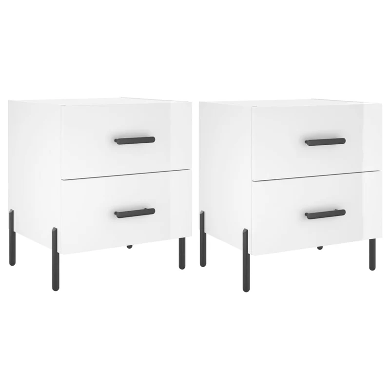 Lot de 2 tables de chevet avec deux tiroirs 40 x 35 x 47,5 cm bois d'ingénierie blanc et fer DEC034989