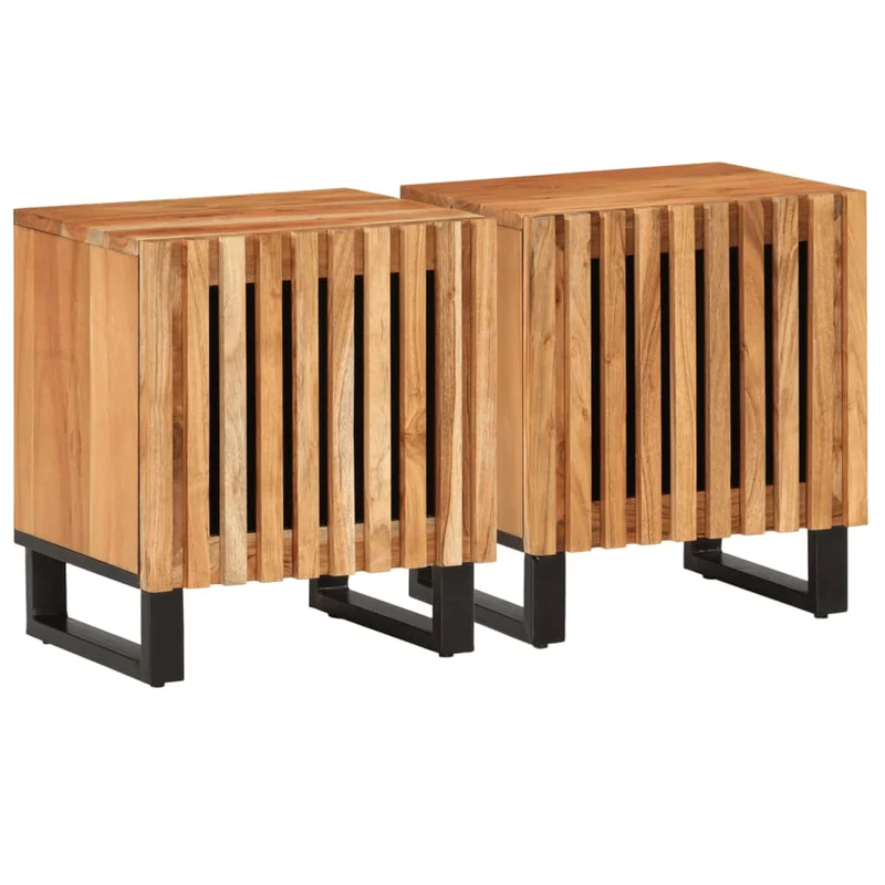 Lot de 2 tables de chevet avec compartiment avec porte 40 x 34 x 46 cm bois d'acacia et acier DEC034793