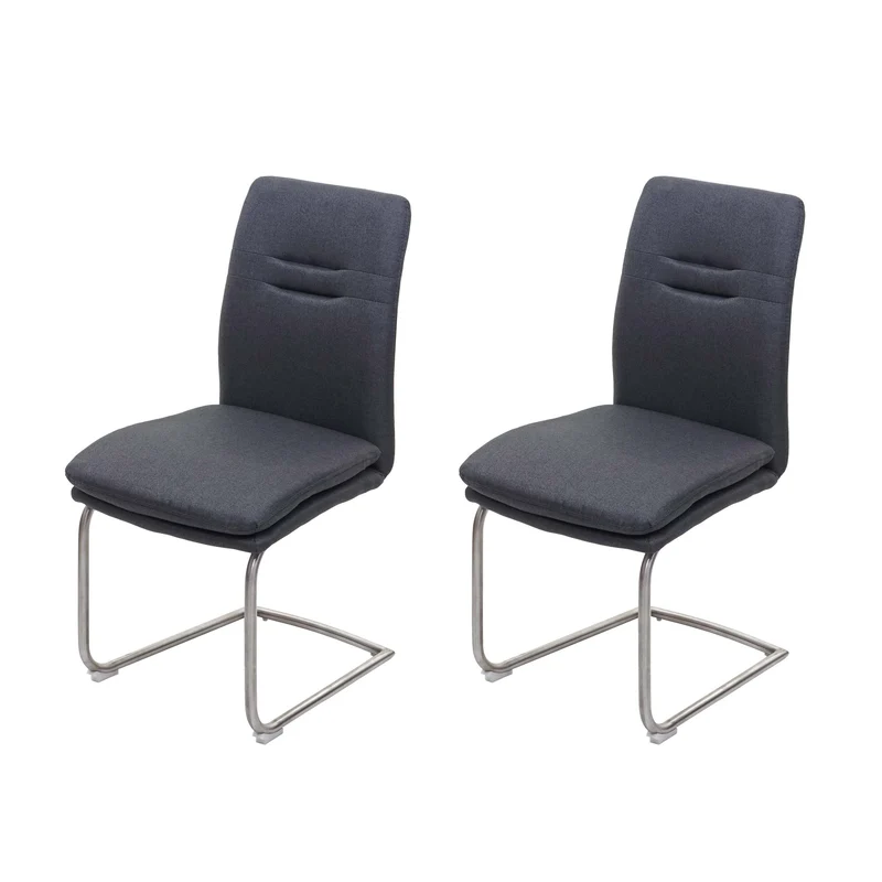 Lot de 2 chaises de salle à manger cuisine en tissu gris foncé et acier inoxydable coutures décoratives 04_0000412