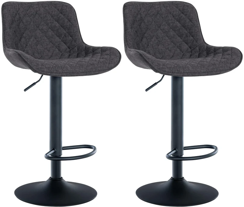 Lot de 2 tabourets de bar réglable et pivotant assise en tissu noir pieds métal noir TDB10611